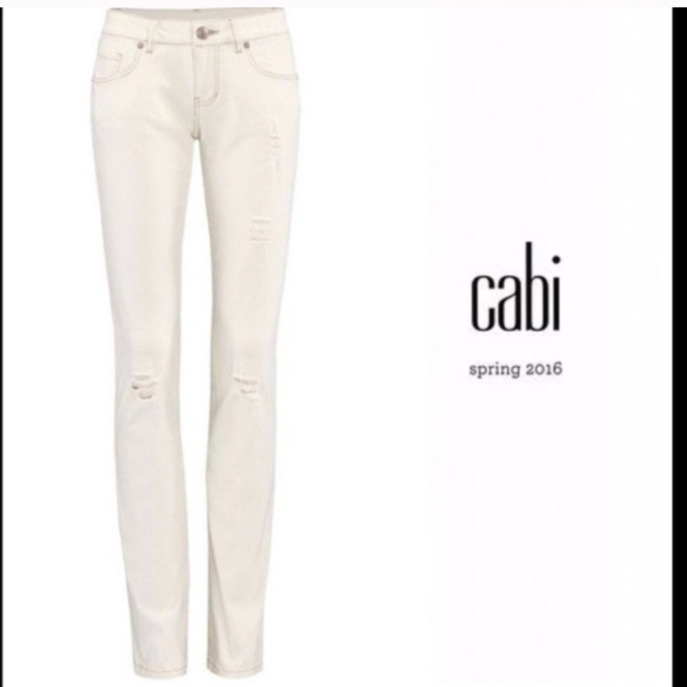 CABI Slim Boyfriend Distressed White Jeans